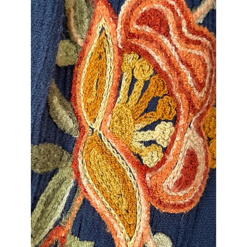 Fig and Flower Women Blue Embroidered Floral Peasant Blouse XL Long Sleeve Boho - Picture 6 of 16